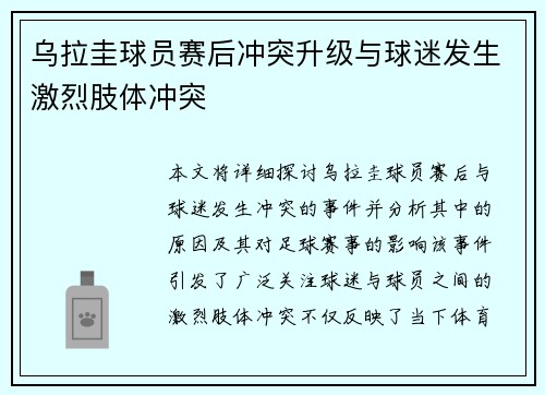 乌拉圭球员赛后冲突升级与球迷发生激烈肢体冲突